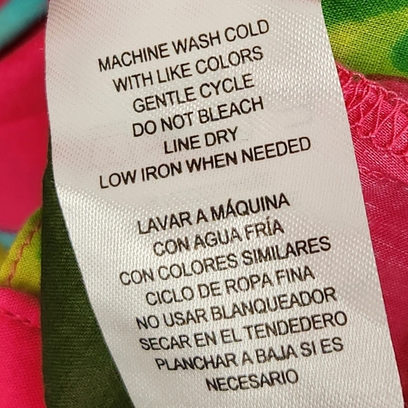 Caribbean Joe Cotton Tropical Pink Multicolor Smocked Button-Up Blouse Size XL - Picture 8 of 9